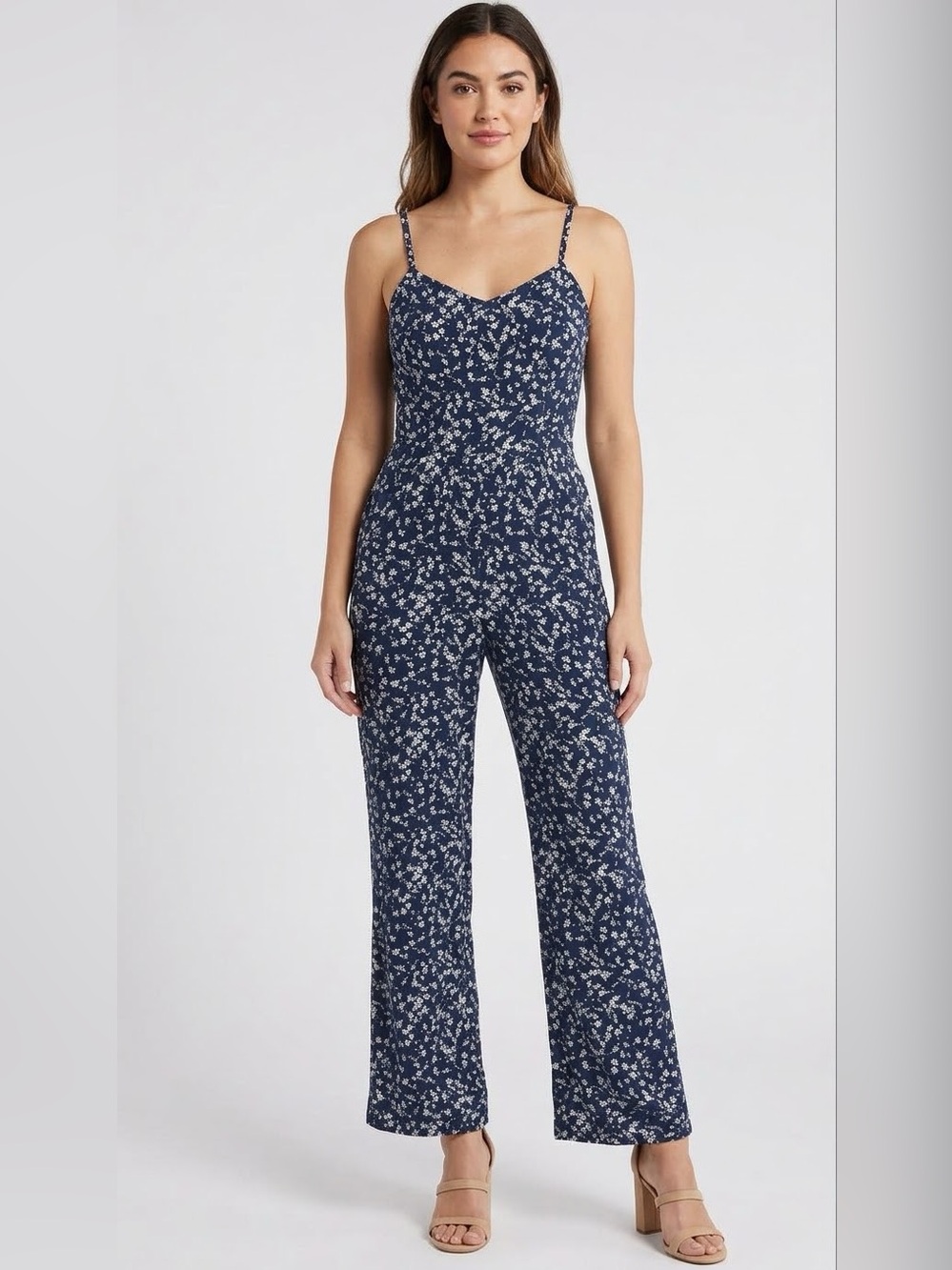 41 Hawthorn Navy Floral Spaghetti Strap Jumpsuit